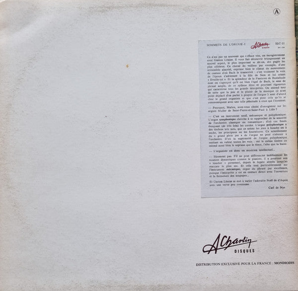 Johann Sebastian Bach - Les Sommets De L'Orgue (Vinyl, LP, Album, Reissue, Stereo) Near Mint (NM or M-) / Very Good (VG)