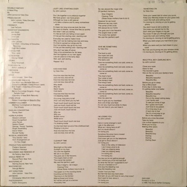 John Lennon & Yoko Ono - Double Fantasy (Vinyl, LP, Album) Very Good Plus (VG+) / Near Mint (NM or M-)