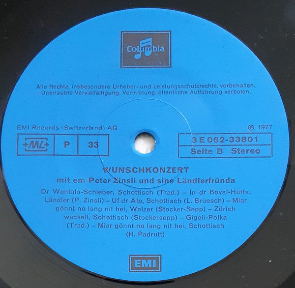 Peter Zinsli Und Sini Churer Ländlerfründa - Wunschkonzert (Vinyl, LP, Stereo) Very Good (VG) / Very Good (VG)