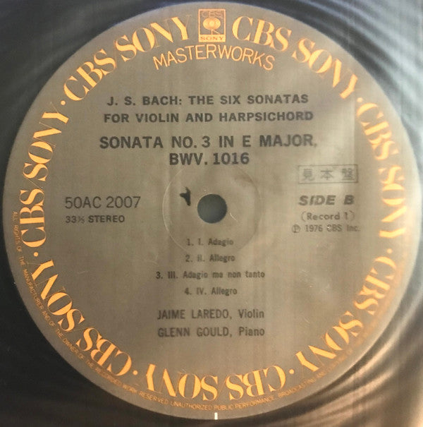 Jaime Laredo - The Six Sonatas For Violin And Harpsichord (2xVinyl, LP, Album, Promo, Stereo) Near Mint (NM or M-) / Very Good (VG)