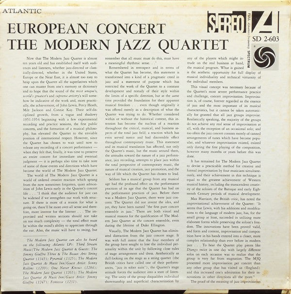 The Modern Jazz Quartet - European Concert (2xVinyl, LP, Album, Stereo) Very Good (VG) / Good Plus (G+)