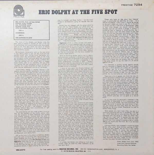 Eric Dolphy - At The Five Spot Volume 2 (Vinyl, LP, Album, Reissue, Stereo) Very Good Plus (VG+) / Very Good Plus (VG+)