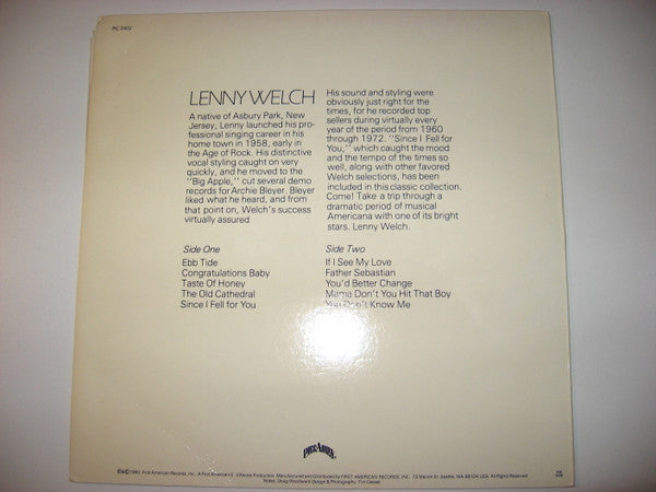 Lenny Welch - Since I Fell For You (Vinyl, LP, Album) Very Good Plus (VG+) / Very Good (VG)