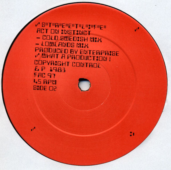 Streetlife (4) - Act On Instinct (Vinyl, 12", 45 RPM, Single) Very Good (VG) / Very Good (VG)