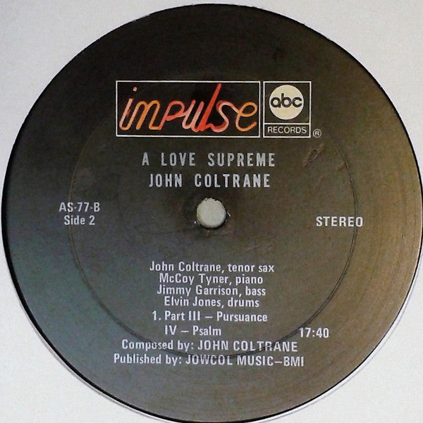 John Coltrane - A Love Supreme (Vinyl, LP, Album, Stereo, Reissue) Very Good Plus (VG+) / Very Good (VG)