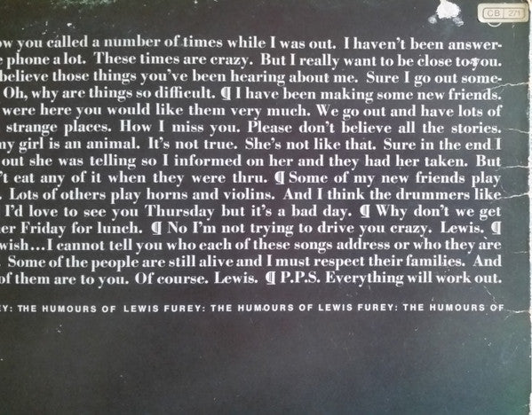 Lewis Furey - The Humours Of (Vinyl, LP, Album, Stereo) Good Plus (G+) / Good Plus (G+)