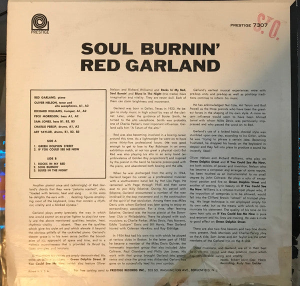 Red Garland - Soul Burnin' (Vinyl, LP, Album, Stereo) Good Plus (G+) / Good Plus (G+)