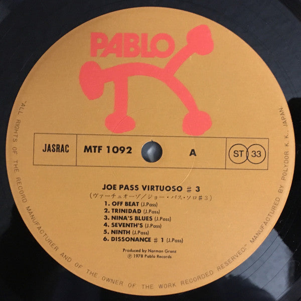 Joe Pass - Virtuoso #3 (Vinyl, LP, Stereo) Very Good (VG) / Very Good (VG)