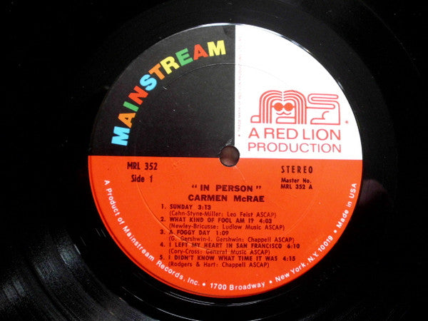 Carmen McRae - In Person (Vinyl, LP, Album, Stereo) Very Good (VG) / Very Good (VG)