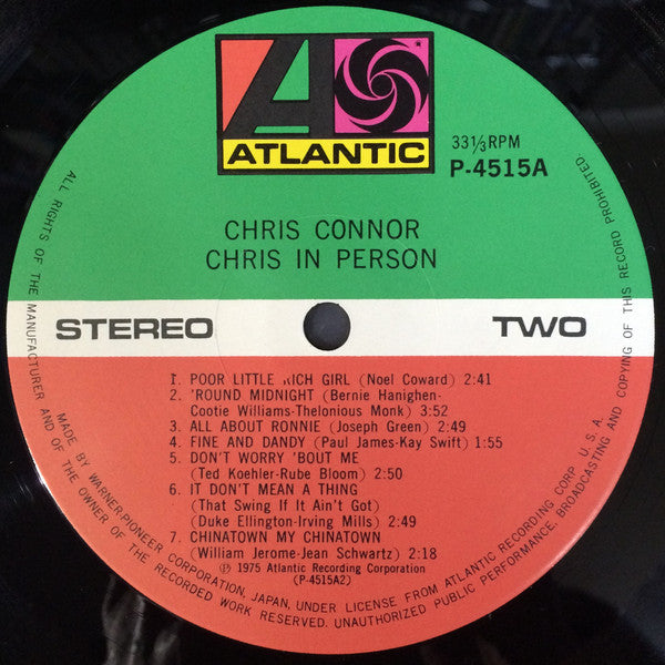 Chris Connor - Chris In Person (Vinyl, LP, Album, Reissue, Stereo) Very Good Plus (VG+) / Very Good Plus (VG+)