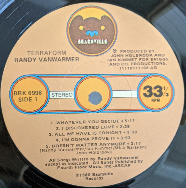 Randy Vanwarmer - Terraform (Vinyl, LP, Album, Stereo) Very Good Plus (VG+) / Very Good Plus (VG+)