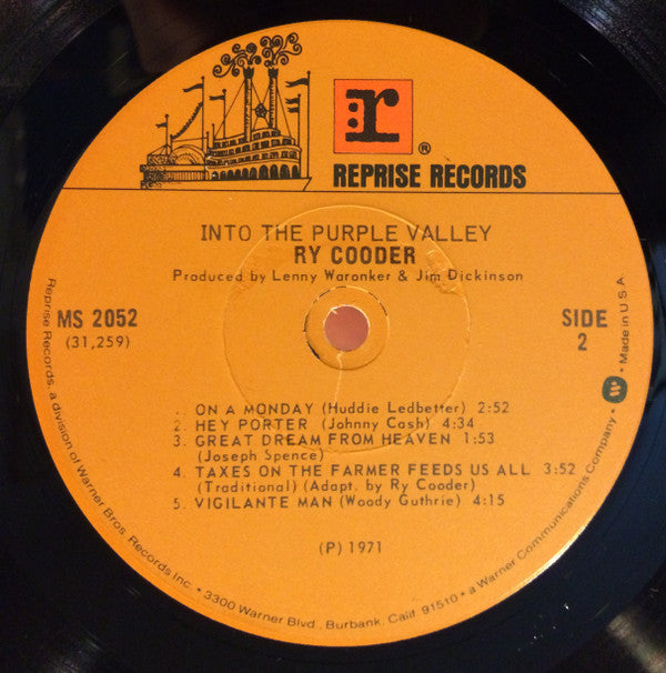 Ry Cooder - Into The Purple Valley (Vinyl, LP, Album, Reissue) Very Good (VG) / Very Good Plus (VG+)