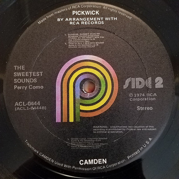 Perry Como - The Sweetest Sounds (Vinyl, LP, Album, Reissue, Remastered) Very Good (VG) / Poor (P)