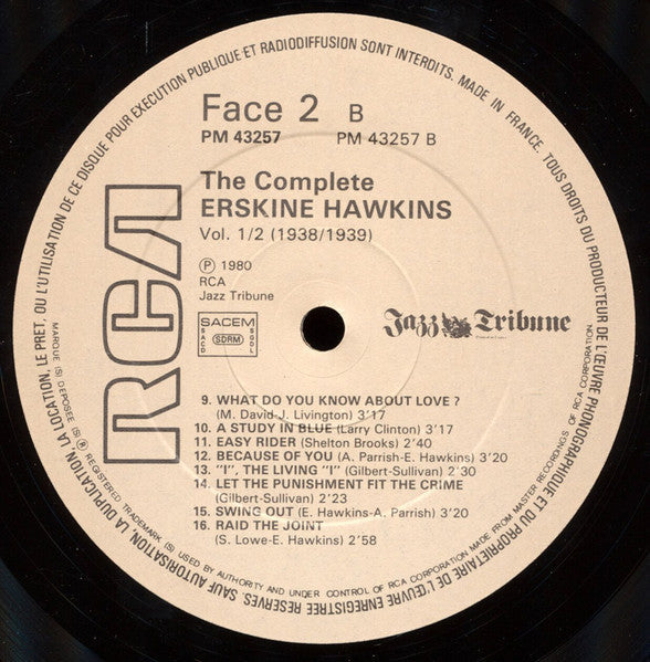 Erskine Hawkins - The Complete Erskine Hawkins Volumes 1/2 (1938/1939) (2xVinyl, LP, Compilation) Very Good (VG) / Very Good Plus (VG+)