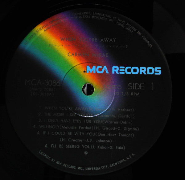 Carmen McRae - When You're Away (Vinyl, LP, Album, Reissue, Stereo) Very Good (VG) / Very Good (VG)