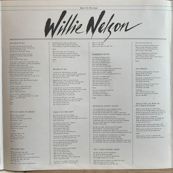 Waylon Jennings & Willie Nelson - Take It To The Limit (Vinyl, LP, Album, Stereo) Near Mint (NM or M-) / Near Mint (NM or M-)