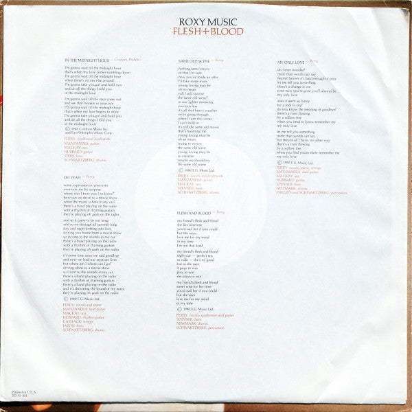 Roxy Music - Flesh + Blood (Vinyl, LP, Album, Stereo) Very Good Plus (VG+) / Good Plus (G+)