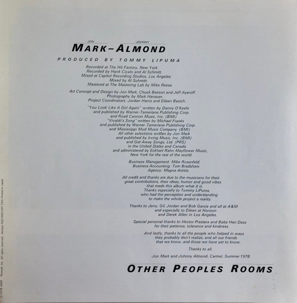 Mark-Almond - Other Peoples Rooms (Vinyl, LP, Album, Promo) Very Good Plus (VG+) / Very Good Plus (VG+)