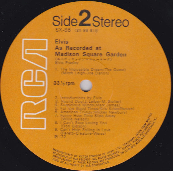Elvis Presley - Elvis As Recorded At Madison Square Garden = Elvis in New York (Vinyl, LP, Album, Stereo) Very Good Plus (VG+) / Very Good (VG)