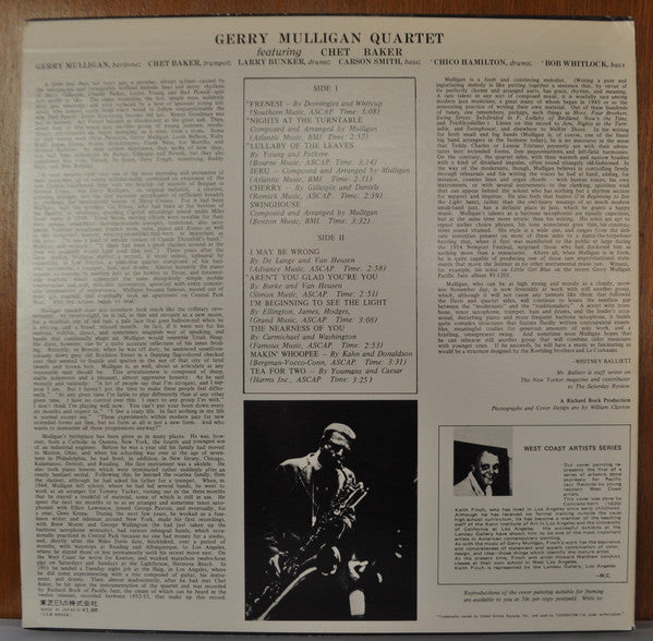 Gerry Mulligan Quartet - Pacific Jazz (Vinyl, LP, Album) Very Good Plus (VG+) / Good Plus (G+)