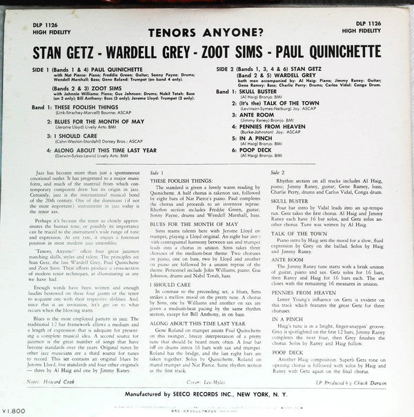 Stan Getz - Tenors Anyone? (Vinyl, LP, Compilation, Mono) Very Good Plus (VG+) / Very Good Plus (VG+)