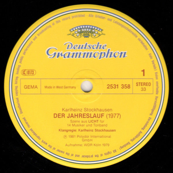 Karlheinz Stockhausen - Der Jahreslauf (Vinyl, LP, Album) Very Good (VG) / Very Good (VG)