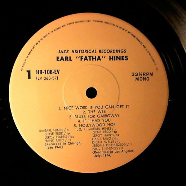 Earl Hines - Earl "Fatha" Hines (Vinyl, LP, Mono) Very Good Plus (VG+) / Very Good Plus (VG+)
