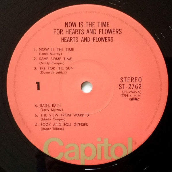 Hearts And Flowers - Now Is The Time For Hearts And Flowers (Vinyl, LP, Album, Reissue, Repress) Near Mint (NM or M-) / Very Good Plus (VG+)