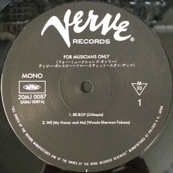 Stan Getz - For Musicians Only (Vinyl, LP, Album, Reissue, Mono) Near Mint (NM or M-) / Very Good Plus (VG+)