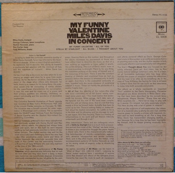 Miles Davis - My Funny Valentine - Miles Davis In Concert (Vinyl, LP, Album, Reissue) Very Good Plus (VG+) / Very Good Plus (VG+)