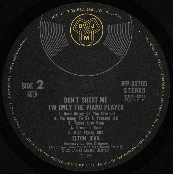Elton John - Don't Shoot Me I'm Only The Piano Player (Vinyl, LP, Album, Reissue, Stereo) Very Good Plus (VG+) / Very Good Plus (VG+)