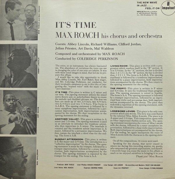 Max Roach His Chorus And Orchestra - It's Time (Vinyl, LP, Album, Stereo) Very Good (VG) / Very Good Plus (VG+)