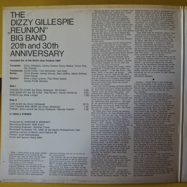 The Dizzy Gillespie Reunion Big Band - 20th And 30th Anniversary (Vinyl, LP, Album, Reissue) Near Mint (NM or M-) / Very Good Plus (VG+)