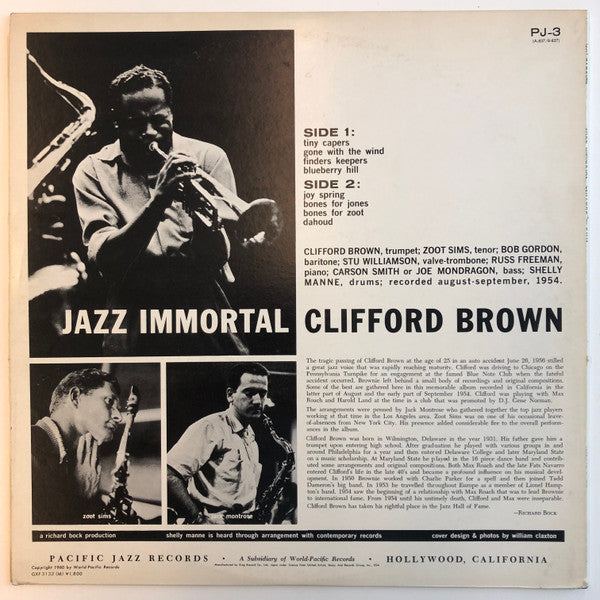 Clifford Brown - Jazz Immortal (Vinyl, LP, Album, Limited Edition, Reissue) Very Good (VG) / Very Good (VG)