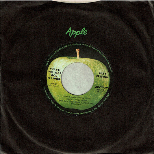 Billy Preston - That's The Way God Planned It (Vinyl, 7", 45 RPM, Single) Very Good Plus (VG+) / Very Good (VG)