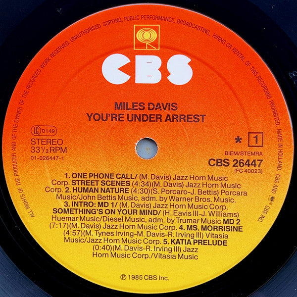 Miles Davis - You're Under Arrest (Vinyl, LP, Album, Stereo) Good Plus (G+) / Good Plus (G+)