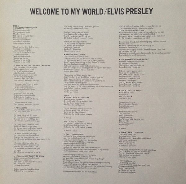 Elvis Presley - Welcome To My World (Vinyl, LP, Album, Stereo, Mono) Very Good Plus (VG+) / Very Good Plus (VG+)