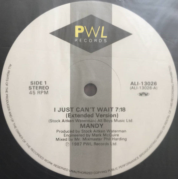 Mandy Smith - I Just Can't Wait (Vinyl, 12", 45 RPM)