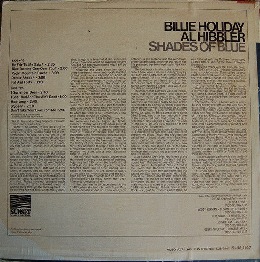 Billie Holiday - Shades Of Blue (Vinyl, LP, Compilation, Mono) Very Good (VG) / Very Good (VG)