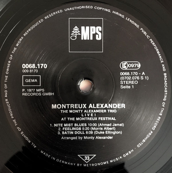 The Monty Alexander Trio - Montreux Alexander - Live! At The Montreux Festival (Vinyl, LP, Album, Reissue, Remastered, Stereo) Very Good (VG) / Good Plus (G+)