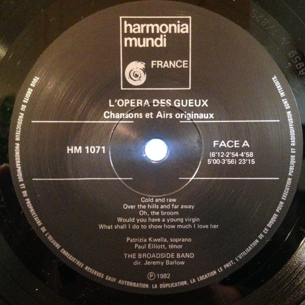 The Broadside Band - L'opera Des Gueux: Chansons Et Airs Originaux (Vinyl, LP) Very Good Plus (VG+) / Very Good Plus (VG+)