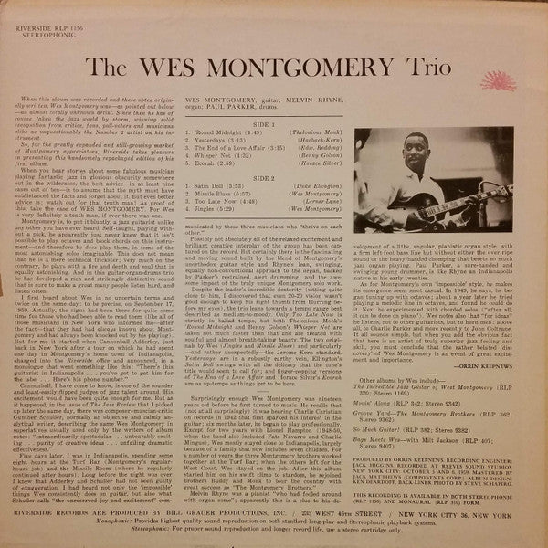 The Wes Montgomery Trio - The Wes Montgomery Trio (Vinyl, LP, Album, Reissue, Stereo) Good Plus (G+) / Very Good Plus (VG+)