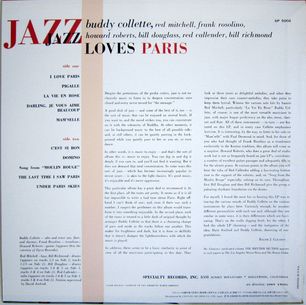 Buddy Collette - Jazz Loves Paris (Vinyl, LP) Very Good Plus (VG+) / Very Good Plus (VG+)