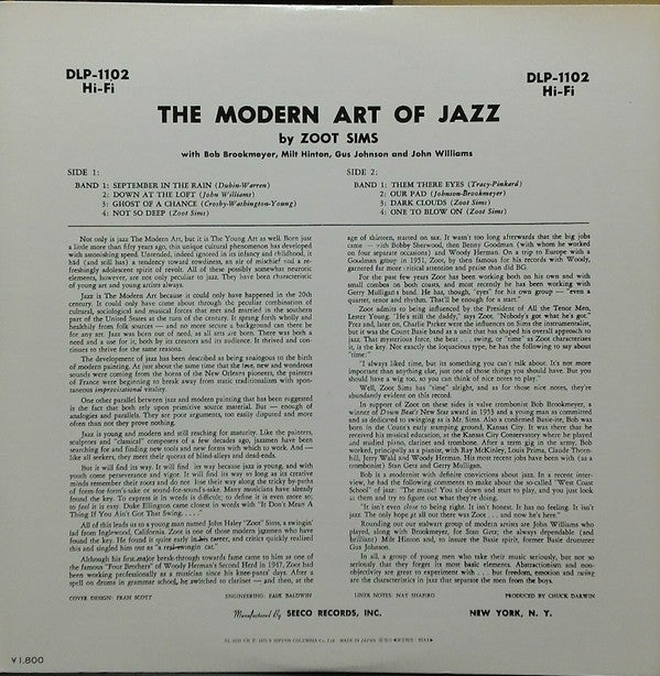 Zoot Sims - The Modern Art Of Jazz (Vinyl, LP, Album, Reissue, Mono)