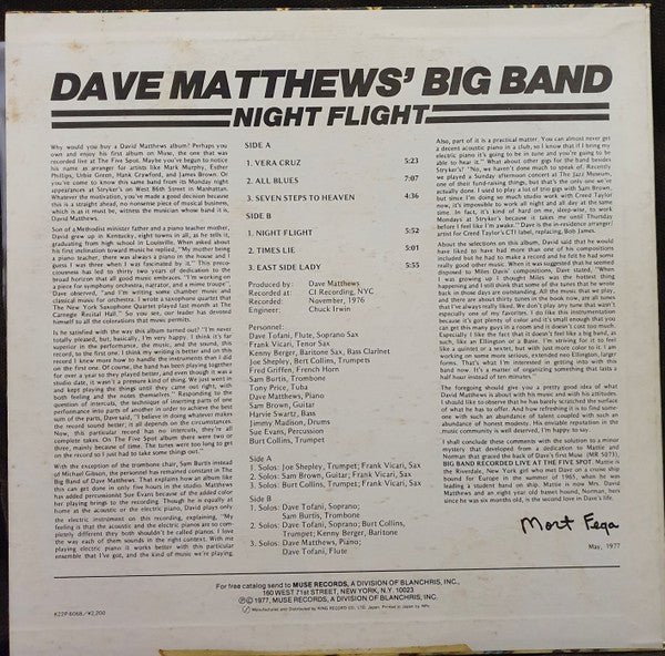 Dave Matthews' Big Band - Night Flight (Vinyl, LP, Album) Very Good Plus (VG+) / Very Good Plus (VG+)