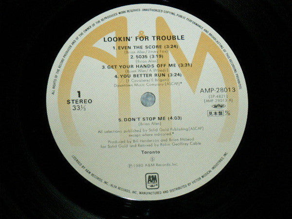 Toronto (4) - Lookin' For Trouble (Vinyl, LP, Album, Promo) Very Good Plus (VG+) / Very Good Plus (VG+)