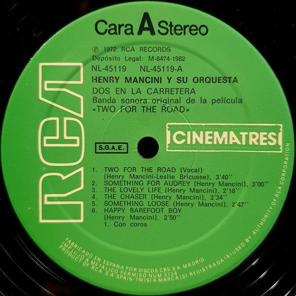 Henry Mancini - Dos En La Carretera (Two For The Road) (Vinyl, LP, Album, Reissue, Stereo) Very Good Plus (VG+) / Very Good (VG)