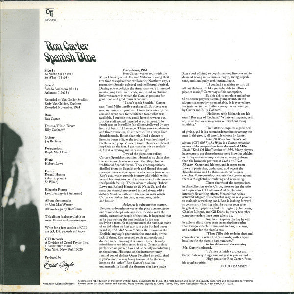 Ron Carter - Spanish Blue (Vinyl, LP, Album, Stereo)