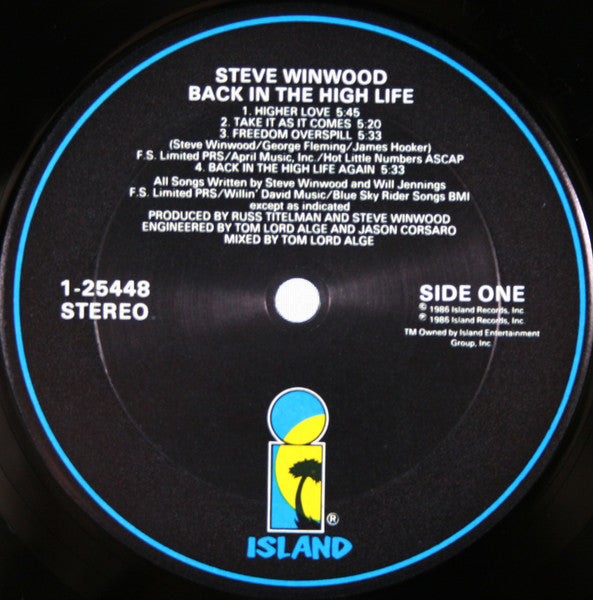 Steve Winwood - Back In The High Life (Vinyl, LP, Album, Club Edition, Stereo) Very Good Plus (VG+) / Very Good Plus (VG+)