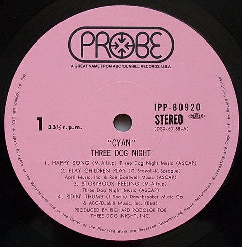 Three Dog Night - Cyan (Vinyl, LP, Album) Very Good (VG) / Good (G)